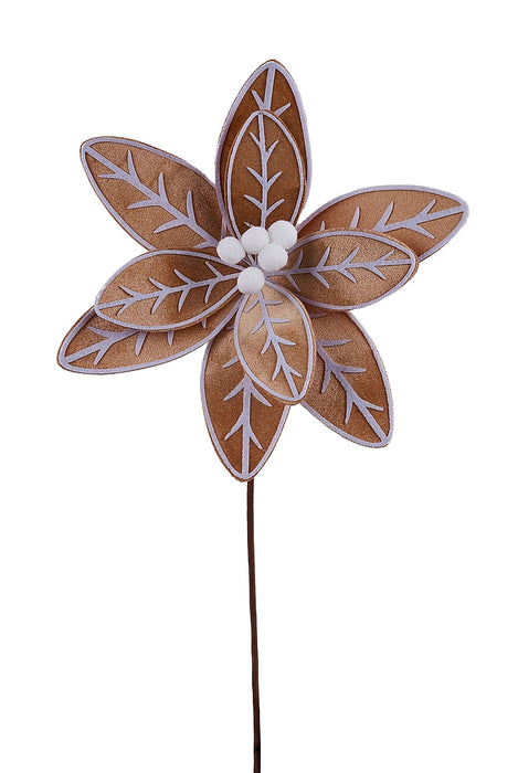 10"DIA Velvet Poinsettia Stem, 19"OAL Tan/White XS424384