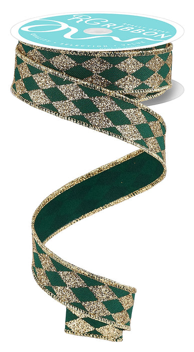 7/8"X10Yd Glitter Harlequin Hunter Green/Gold RGH7442CK