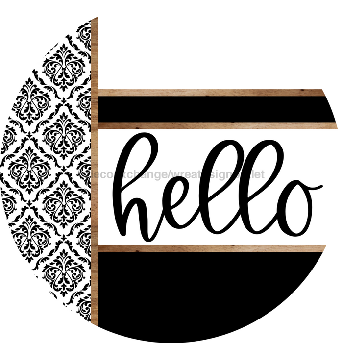 Demask Door Hanger, Hello Door Hanger, DCO-01981-DH, 18" Round Wood