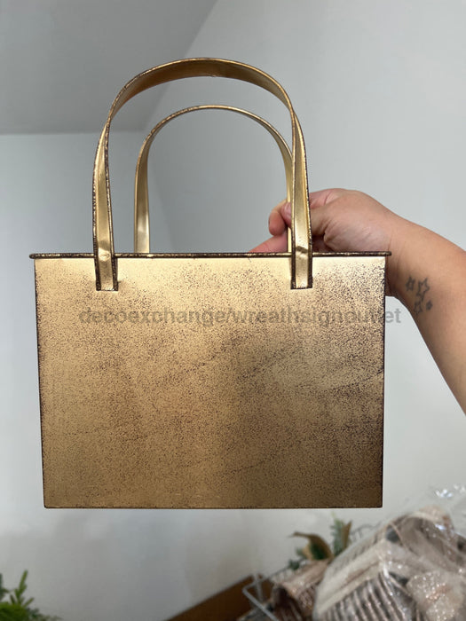 Distressed Metal Tote Bag 10Hx8Wx4T Antique Gold IP570505 Base