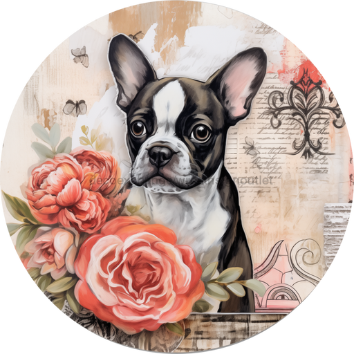 Dog Door Hanger Valentine Boston Terrier Dco-00932-Dh Sign For Wreath 18 Round