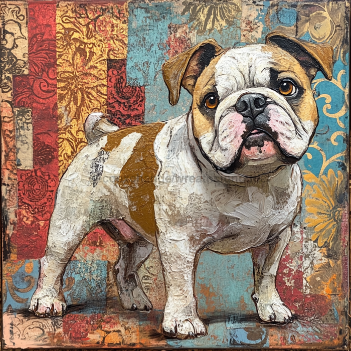 Dog Sign, English Bulldog Sign, DCO-12937, Sign For Wreath, 10x10" Metal Sign