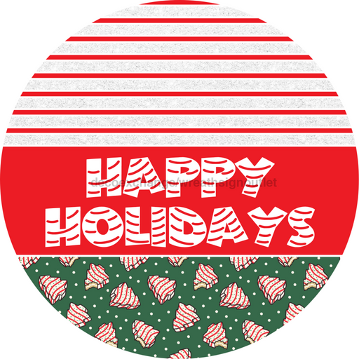 Door Hanger, Christmas Sign, Green Christmas Cake Sign, Welcome Sign, 18" Wood Sign, Round Sign, DecoExchange - DecoExchange®