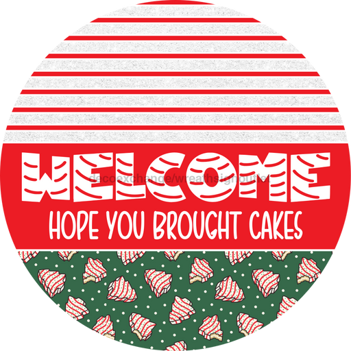 Door Hanger, Christmas Sign, Green Christmas Cake Sign, Welcome Sign, 18" Wood Sign, Round Sign, DecoExchange - DecoExchange®