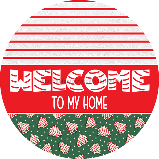 Door Hanger, Christmas Sign, Green Christmas Cake Sign, Welcome Sign, 18" Wood Sign, Round Sign, DecoExchange - DecoExchange®