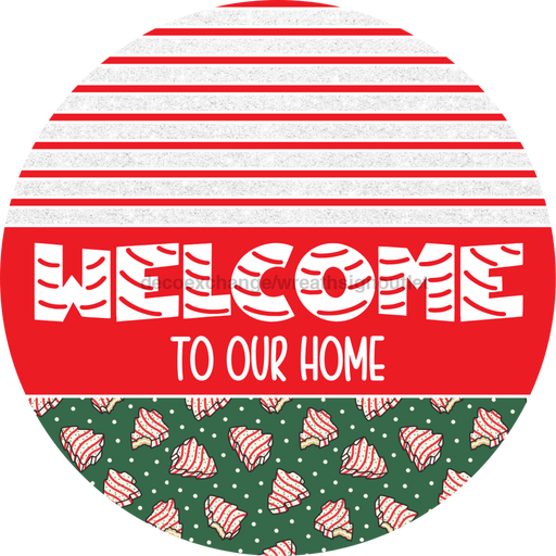 Door Hanger, Christmas Sign, Green Christmas Cake Sign, Welcome Sign, 18" Wood Sign, Round Sign, DecoExchange - DecoExchange®