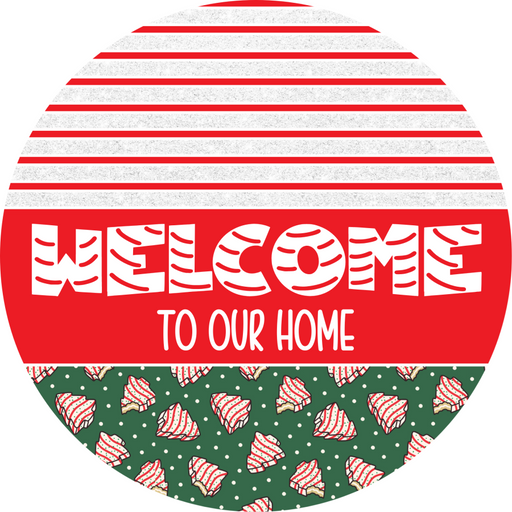 Door Hanger, Christmas Sign, Green Christmas Cake Sign, Welcome Sign, 18" Wood Sign, Round Sign, DecoExchange - DecoExchange®