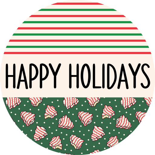 Door Hanger, Christmas Sign, Green Stripe Christmas Cake Sign, Welcome Sign, 18" Wood Sign, Round Sign, DecoExchange - DecoExchange®