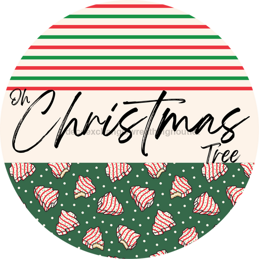 Door Hanger, Christmas Sign, Green Stripe Christmas Cake Sign, Welcome Sign, 18" Wood Sign, Round Sign, DecoExchange - DecoExchange®