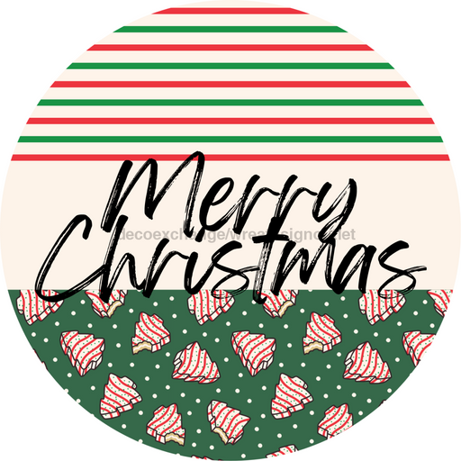 Door Hanger, Christmas Sign, Green Stripe Christmas Cake Sign, Welcome Sign, 18" Wood Sign, Round Sign, DecoExchange - DecoExchange®