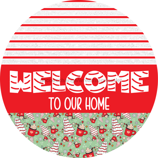 Door Hanger, Christmas Sign, Mint Christmas Cake Sign, Welcome Sign, 18" Wood Sign, Round Sign, DecoExchange - DecoExchange®