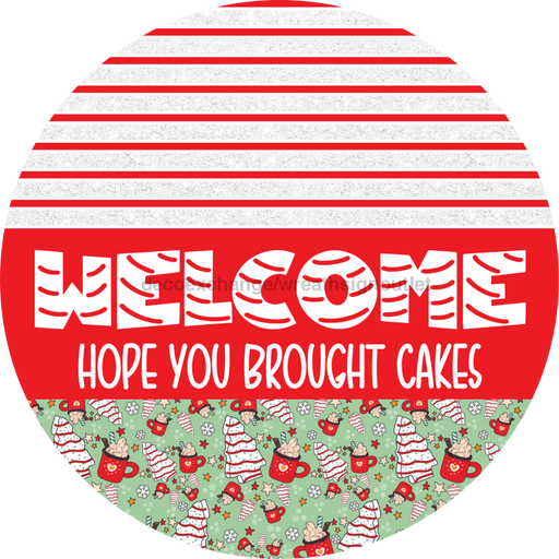 Door Hanger, Christmas Sign, Mint Christmas Cake Sign, Welcome Sign, 18" Wood Sign, Round Sign, DecoExchange - DecoExchange®