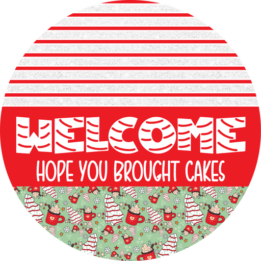Door Hanger, Christmas Sign, Mint Christmas Cake Sign, Welcome Sign, 18" Wood Sign, Round Sign, DecoExchange - DecoExchange®