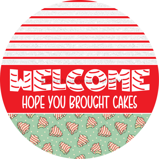 Door Hanger, Christmas Sign, Mint Green Christmas Cake Sign, Welcome Sign, 18" Wood Sign, Round Sign, DecoExchange - DecoExchange®