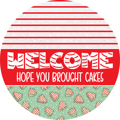 Door Hanger, Christmas Sign, Mint Green Christmas Cake Sign, Welcome Sign, 18" Wood Sign, Round Sign, DecoExchange - DecoExchange®
