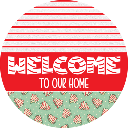 Door Hanger, Christmas Sign, Mint Green Christmas Cake Sign, Welcome Sign, 18" Wood Sign, Round Sign, DecoExchange - DecoExchange®