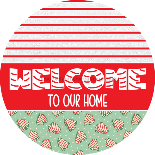 Door Hanger, Christmas Sign, Mint Green Christmas Cake Sign, Welcome Sign, 18" Wood Sign, Round Sign, DecoExchange - DecoExchange®