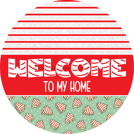 Door Hanger, Christmas Sign, Mint Green Christmas Cake Sign, Welcome Sign, 18" Wood Sign, Round Sign, DecoExchange - DecoExchange®