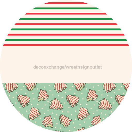 Door Hanger, Christmas Sign, Mint Stripe Christmas Cake Sign, Welcome Sign, 18" Wood Sign, Round Sign, DecoExchange - DecoExchange®