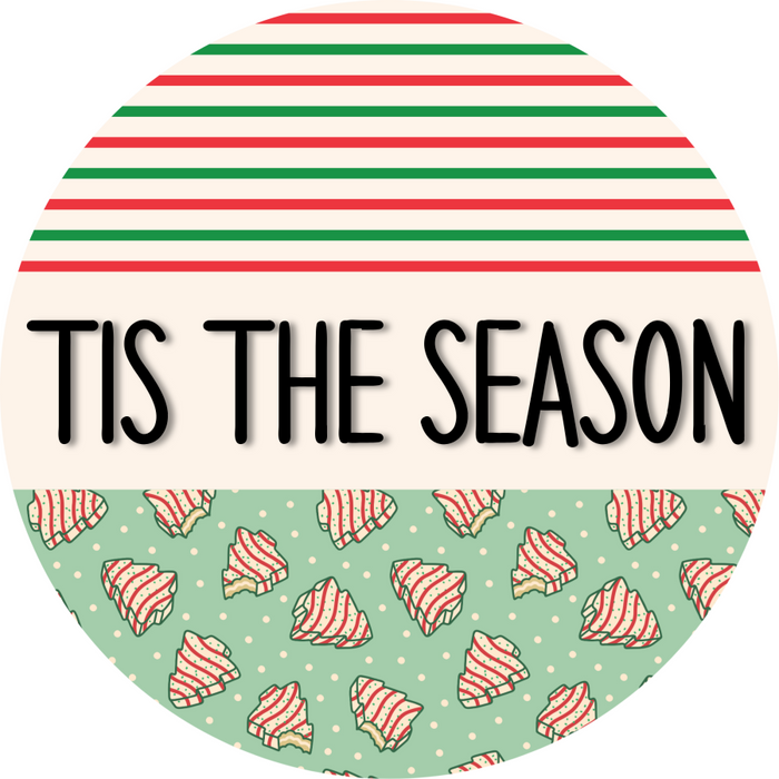 Door Hanger, Christmas Sign, Mint Stripe Christmas Cake Sign, Welcome Sign, 18" Wood Sign, Round Sign, DecoExchange - DecoExchange®