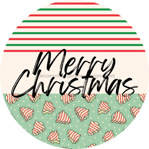 Door Hanger, Christmas Sign, Mint Stripe Christmas Cake Sign, Welcome Sign, 18" Wood Sign, Round Sign, DecoExchange - DecoExchange®