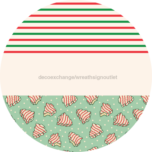 Door Hanger, Christmas Sign, Mint Stripe Christmas Cake Sign, Welcome Sign, 18" Wood Sign, Round Sign, DecoExchange - DecoExchange®