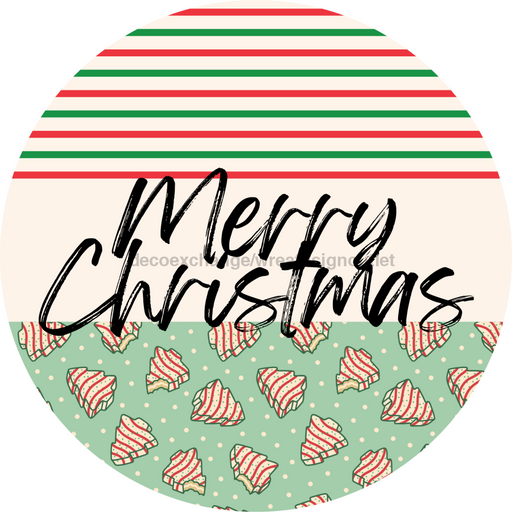 Door Hanger, Christmas Sign, Mint Stripe Christmas Cake Sign, Welcome Sign, 18" Wood Sign, Round Sign, DecoExchange - DecoExchange®