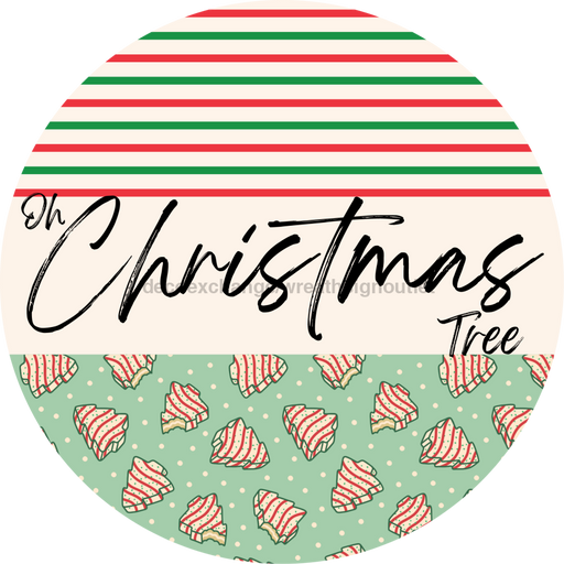 Door Hanger, Christmas Sign, Mint Stripe Christmas Cake Sign, Welcome Sign, 18" Wood Sign, Round Sign, DecoExchange - DecoExchange®