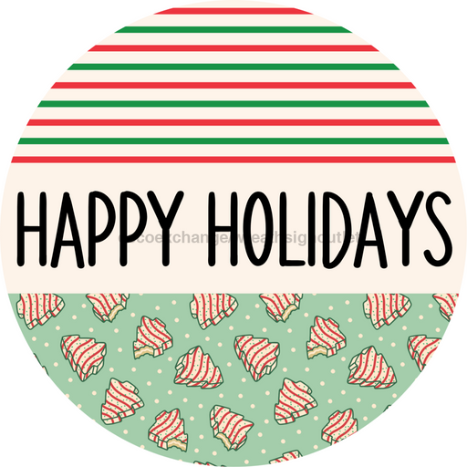 Door Hanger, Christmas Sign, Mint Stripe Christmas Cake Sign, Welcome Sign, 18" Wood Sign, Round Sign, DecoExchange - DecoExchange®