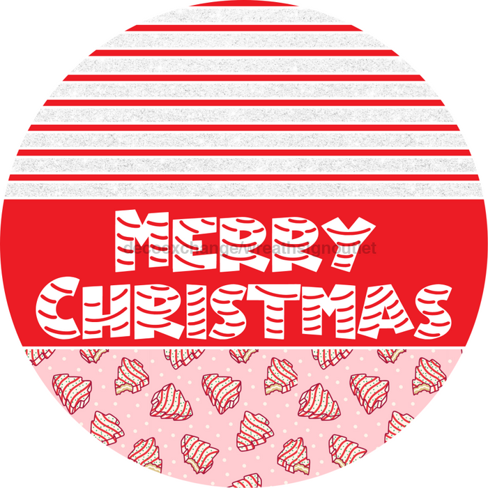 Door Hanger, Christmas Sign, Pink Christmas Cake Sign, Welcome Sign, 18" Wood Sign, Round Sign, DecoExchange - DecoExchange®
