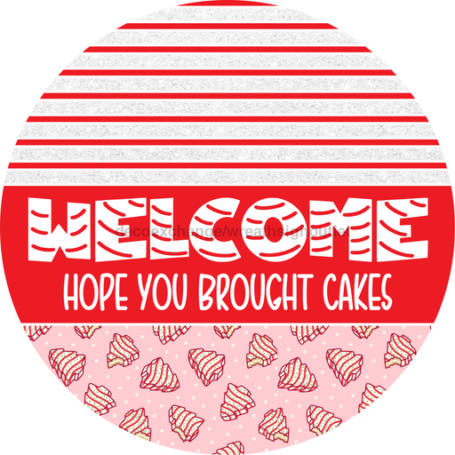Door Hanger, Christmas Sign, Pink Christmas Cake Sign, Welcome Sign, 18" Wood Sign, Round Sign, DecoExchange - DecoExchange®