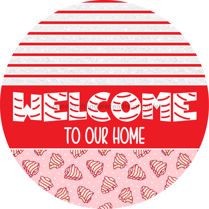 Door Hanger, Christmas Sign, Pink Christmas Cake Sign, Welcome Sign, 18" Wood Sign, Round Sign, DecoExchange - DecoExchange®