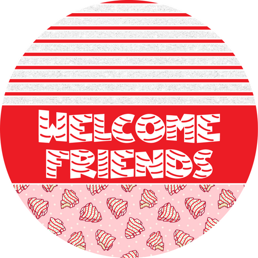 Door Hanger, Christmas Sign, Pink Christmas Cake Sign, Welcome Sign, 18" Wood Sign, Round Sign, DecoExchange - DecoExchange®