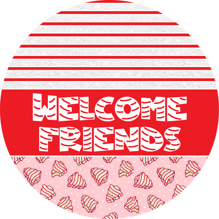 Door Hanger, Christmas Sign, Pink Christmas Cake Sign, Welcome Sign, 18" Wood Sign, Round Sign, DecoExchange - DecoExchange®