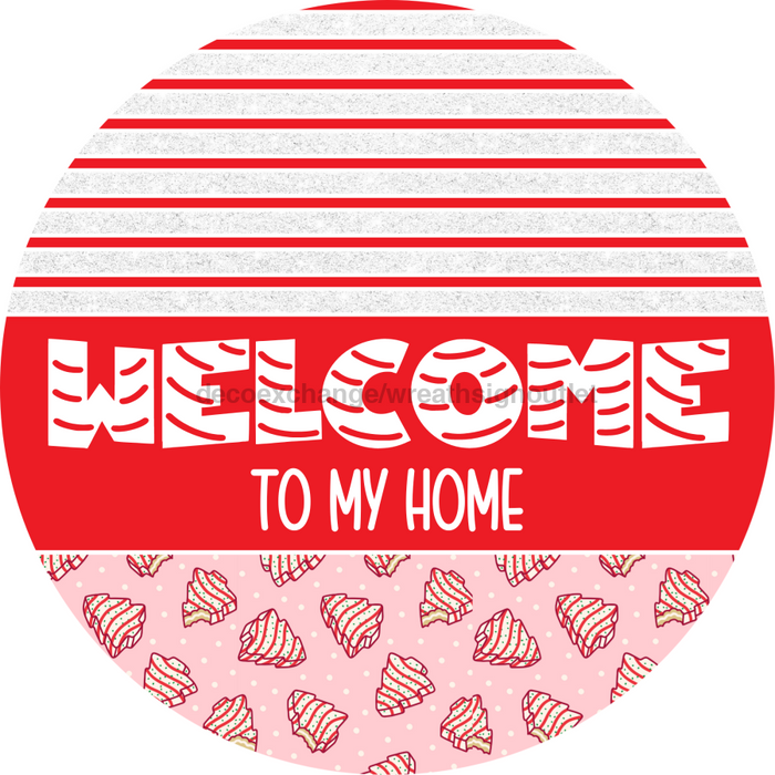 Door Hanger, Christmas Sign, Pink Christmas Cake Sign, Welcome Sign, 18" Wood Sign, Round Sign, DecoExchange - DecoExchange®