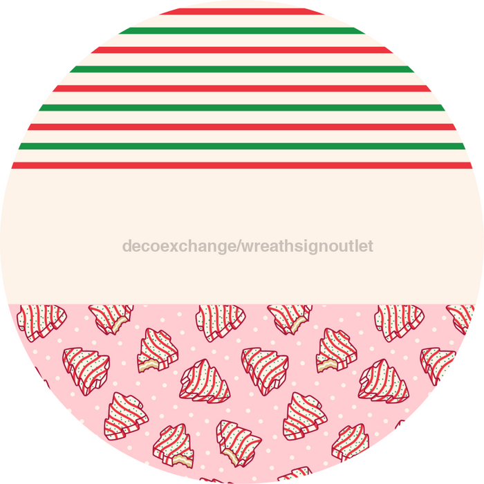 Door Hanger, Christmas Sign, Pink Stripe Christmas Cake Sign, Welcome Sign, 18" Wood Sign, Round Sign, DecoExchange - DecoExchange®