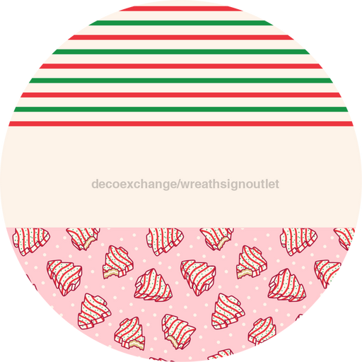 Door Hanger, Christmas Sign, Pink Stripe Christmas Cake Sign, Welcome Sign, 18" Wood Sign, Round Sign, DecoExchange - DecoExchange®