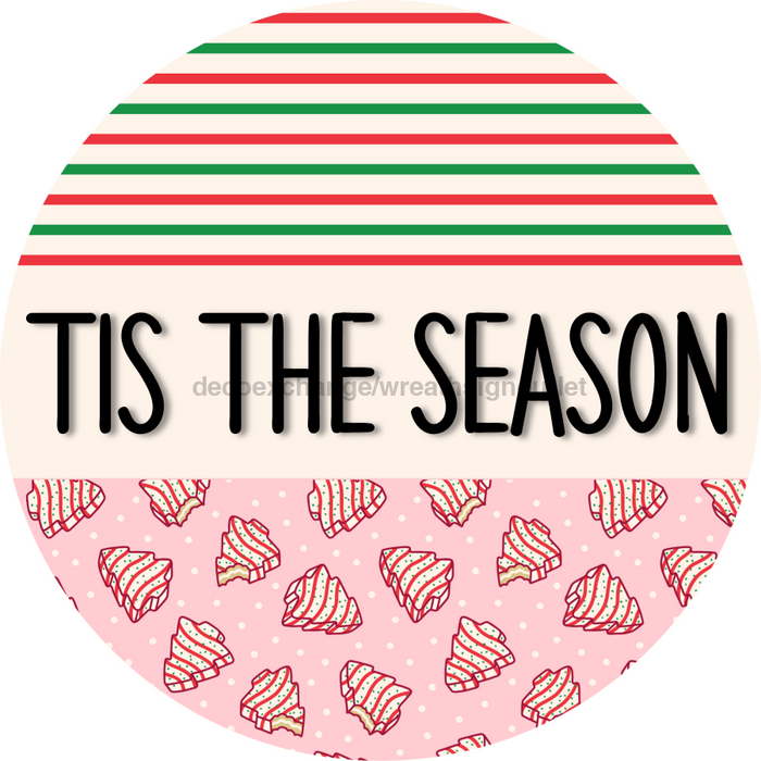 Door Hanger, Christmas Sign, Pink Stripe Christmas Cake Sign, Welcome Sign, 18" Wood Sign, Round Sign, DecoExchange - DecoExchange®