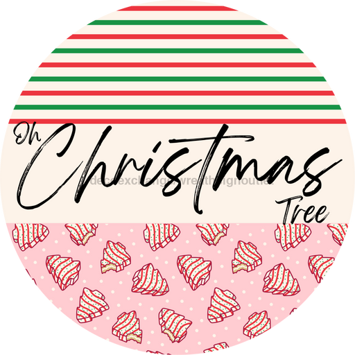 Door Hanger, Christmas Sign, Pink Stripe Christmas Cake Sign, Welcome Sign, 18" Wood Sign, Round Sign, DecoExchange - DecoExchange®