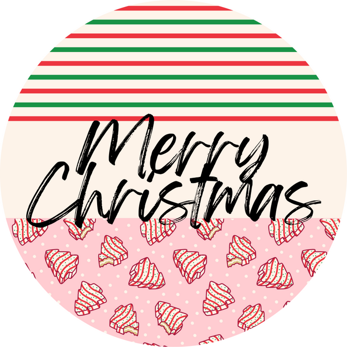 Door Hanger, Christmas Sign, Pink Stripe Christmas Cake Sign, Welcome Sign, 18" Wood Sign, Round Sign, DecoExchange - DecoExchange®