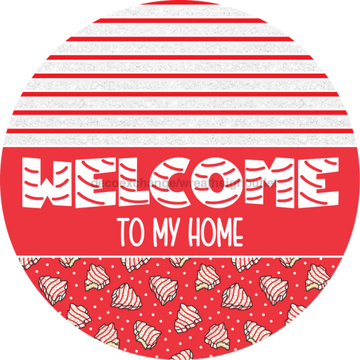 Door Hanger, Christmas Sign, Red Christmas Cake Sign, Welcome Sign, 18" Wood Sign, Round Sign, DecoExchange - DecoExchange®