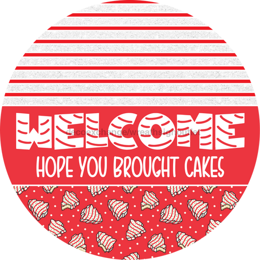 Door Hanger, Christmas Sign, Red Christmas Cake Sign, Welcome Sign, 18" Wood Sign, Round Sign, DecoExchange - DecoExchange®