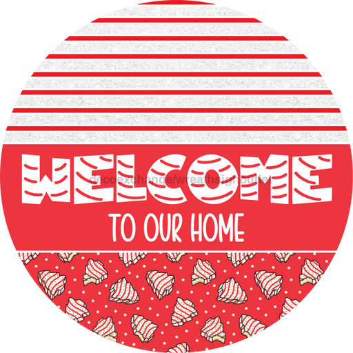 Door Hanger, Christmas Sign, Red Christmas Cake Sign, Welcome Sign, 18" Wood Sign, Round Sign, DecoExchange - DecoExchange®