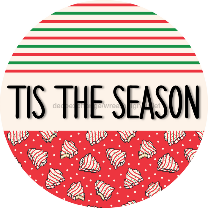 Door Hanger, Christmas Sign, Red Stripe Christmas Cake Sign, Welcome Sign, 18" Wood Sign, Round Sign, DecoExchange - DecoExchange®
