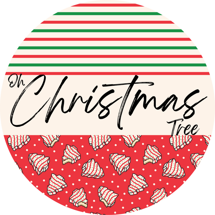 Door Hanger, Christmas Sign, Red Stripe Christmas Cake Sign, Welcome Sign, 18" Wood Sign, Round Sign, DecoExchange - DecoExchange®