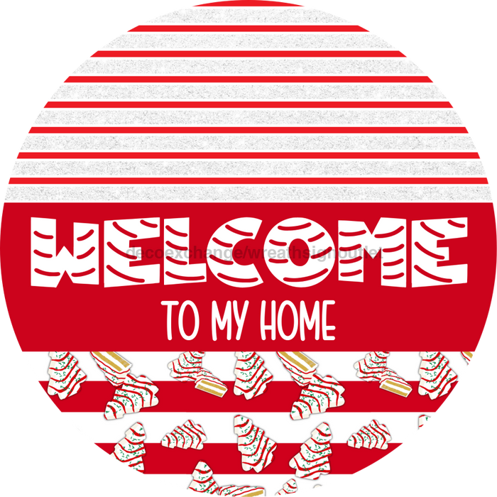 Door Hanger, Christmas Sign, Red White Christmas Cake Sign, Welcome Sign, 18" Wood Sign, Round Sign, DecoExchange - DecoExchange®