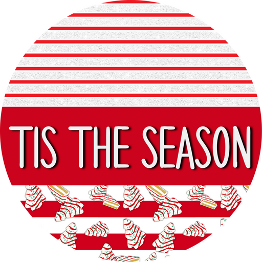 Door Hanger, Christmas Sign, Red White Christmas Cake Sign, Welcome Sign, 18" Wood Sign, Round Sign, DecoExchange - DecoExchange®