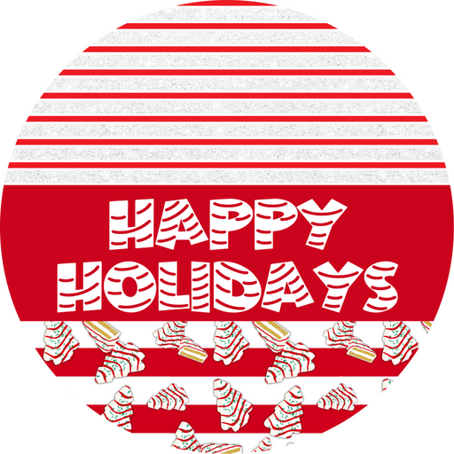 Door Hanger, Christmas Sign, Red White Christmas Cake Sign, Welcome Sign, 18" Wood Sign, Round Sign, DecoExchange - DecoExchange®