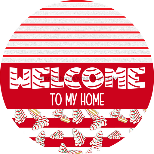 Door Hanger, Christmas Sign, Red White Christmas Cake Sign, Welcome Sign, 18" Wood Sign, Round Sign, DecoExchange - DecoExchange®