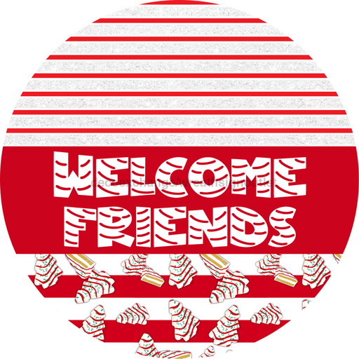 Door Hanger, Christmas Sign, Red White Christmas Cake Sign, Welcome Sign, 18" Wood Sign, Round Sign, DecoExchange - DecoExchange®